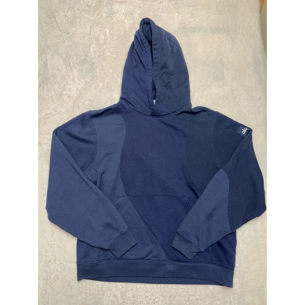 Alo Men's Make Waves Navy Tonal Pullover Fleece Hoodie Regular Long Sleeve Sz S